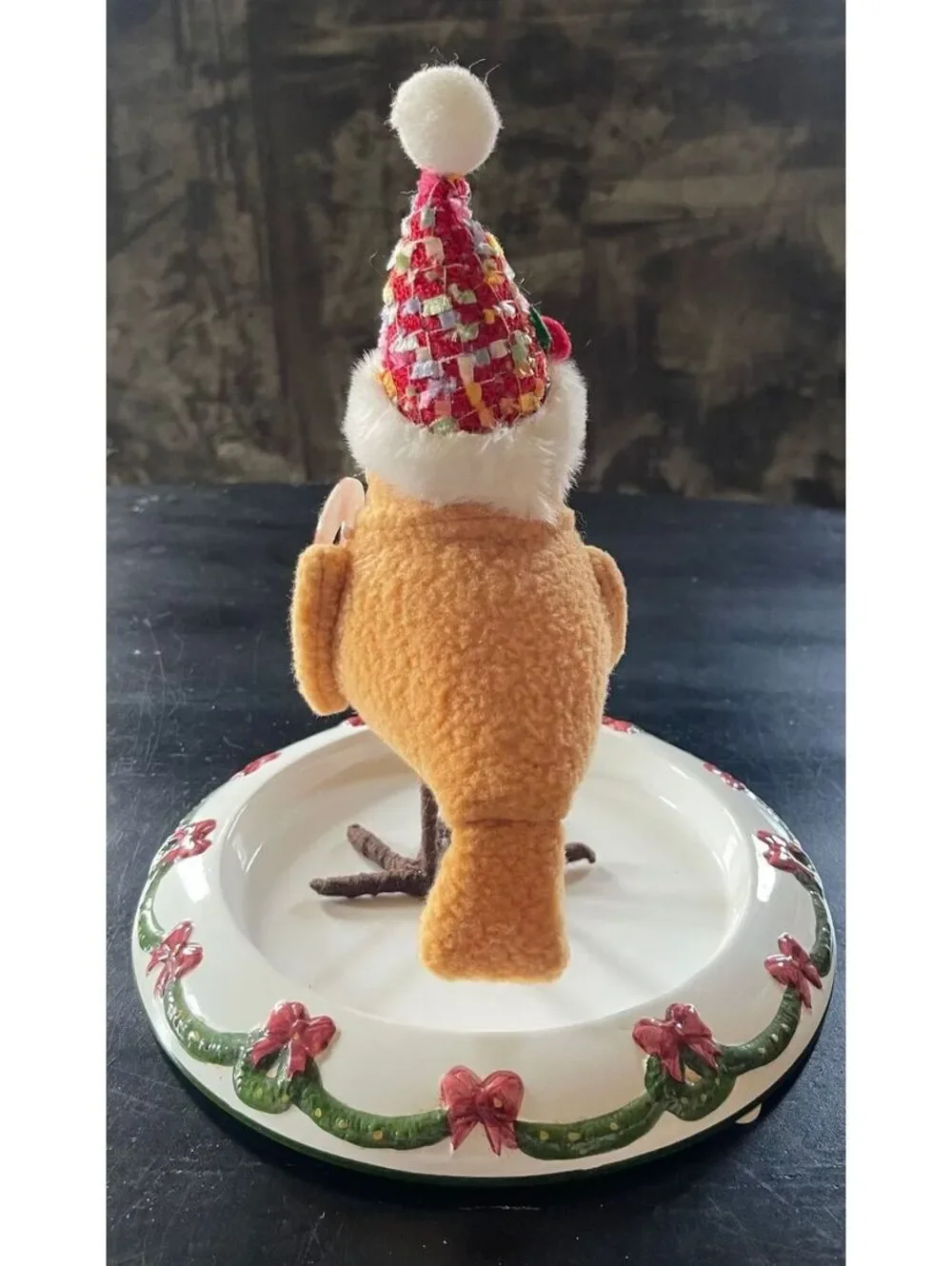 Christmas Bird Figurine with Festive Hat and Candy Cane